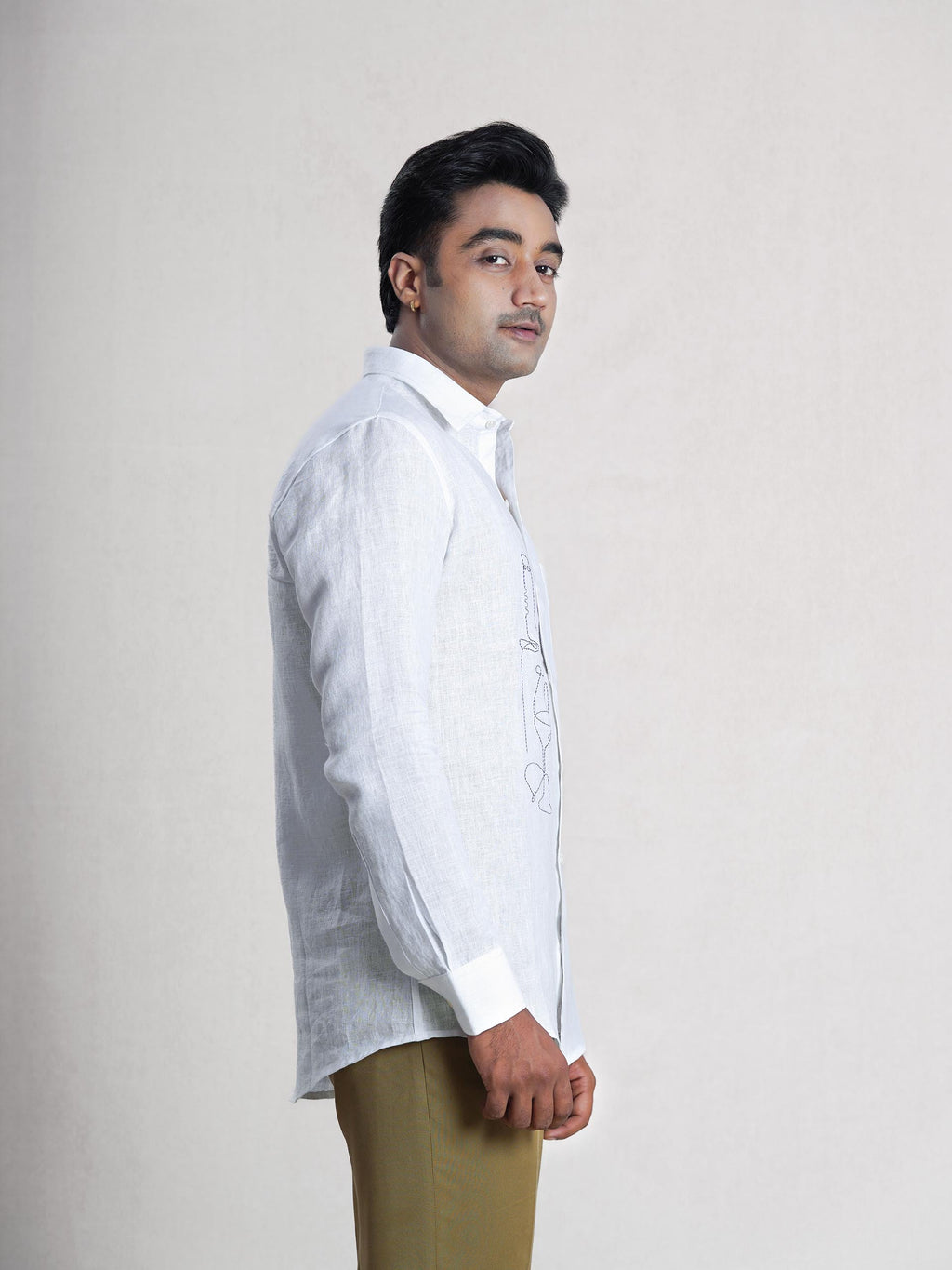 White Linen Hand Embroidered Men’s Shirt