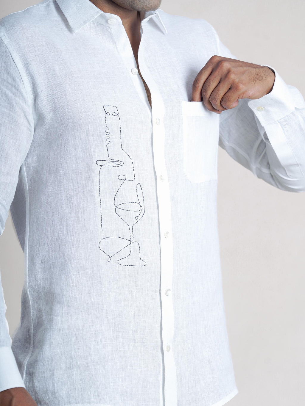 White Linen Hand Embroidered Men’s Shirt
