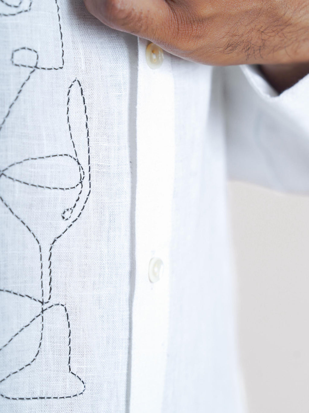White Linen Hand Embroidered Men’s Shirt