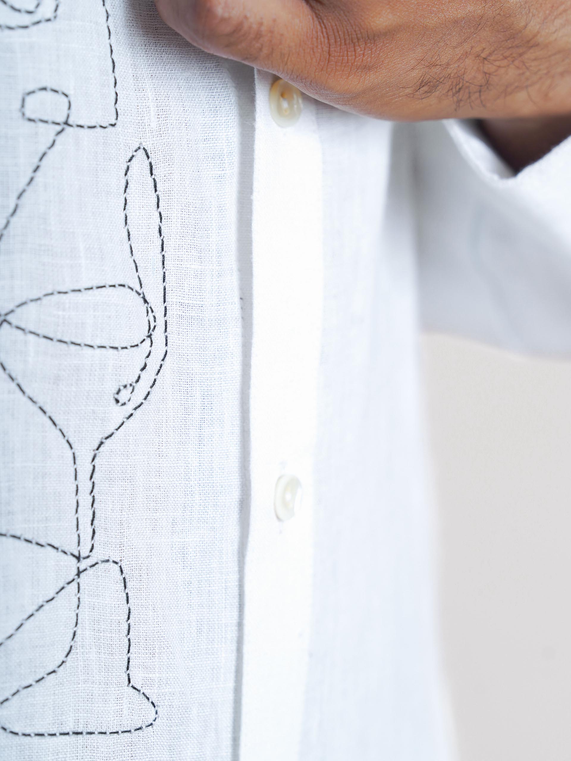 White Linen Hand Embroidered Men’s Shirt