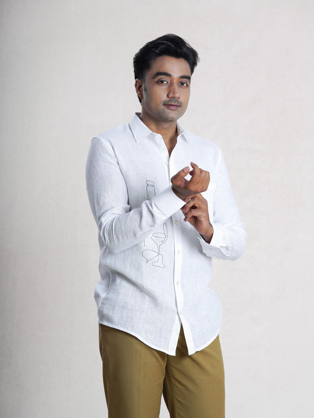 White Linen Hand Embroidered Men’s Shirt