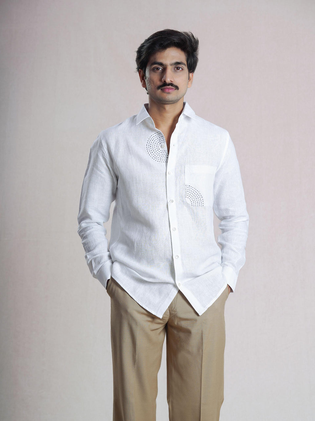 White Linen Sujni Embroidered Men’s Shirt