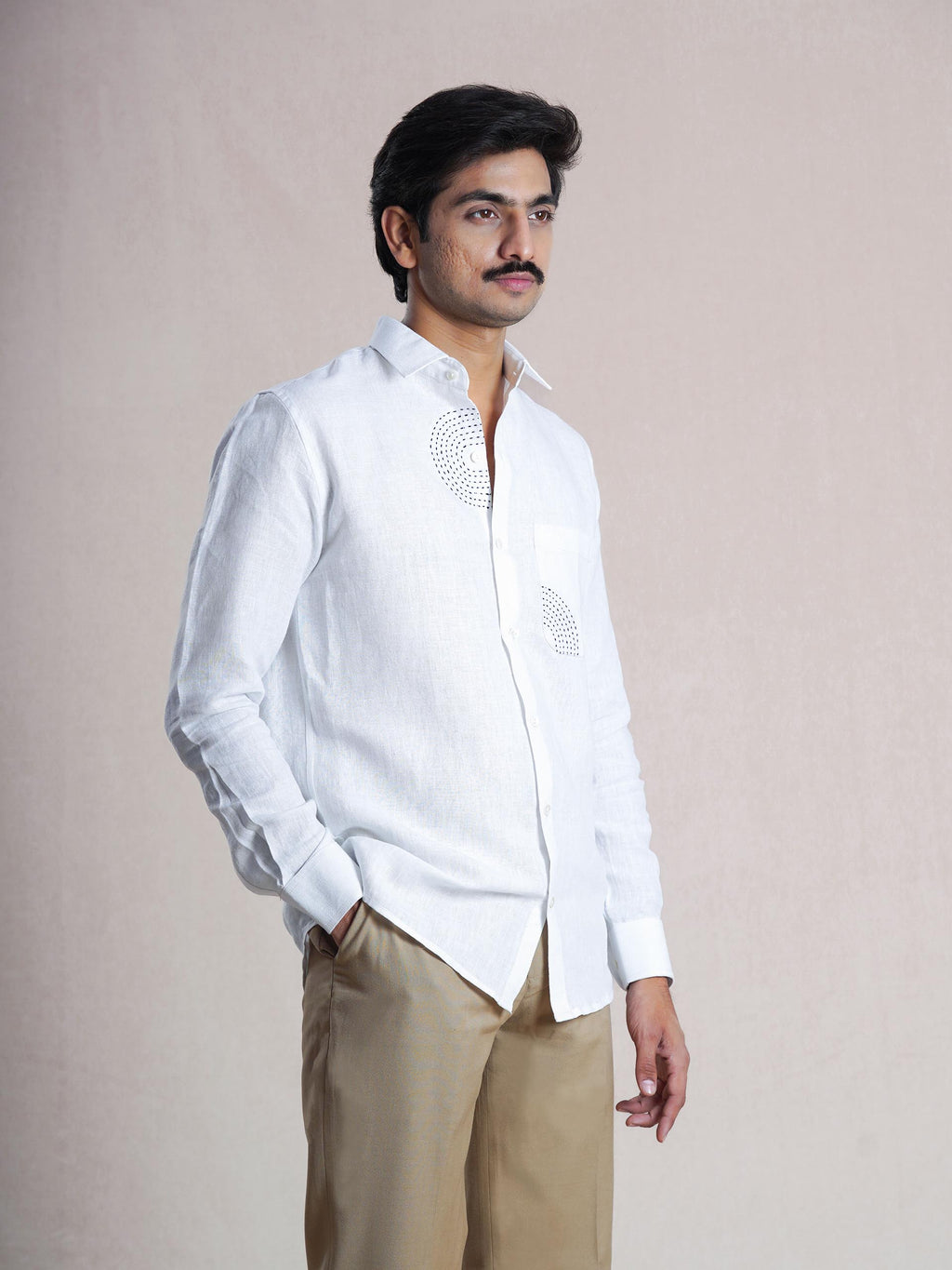 White Linen Sujni Embroidered Men’s Shirt