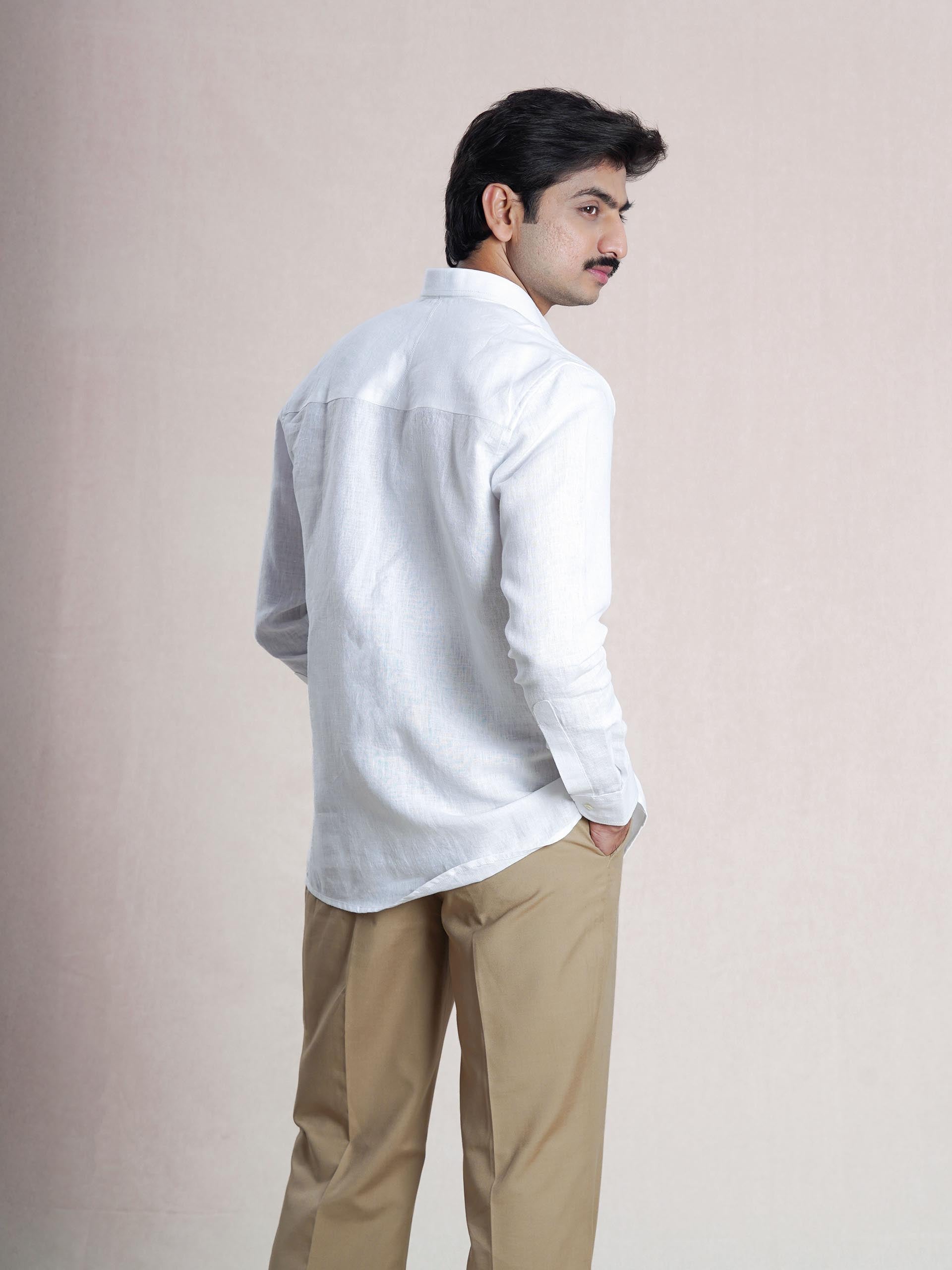 White Linen Sujni Embroidered Men’s Shirt