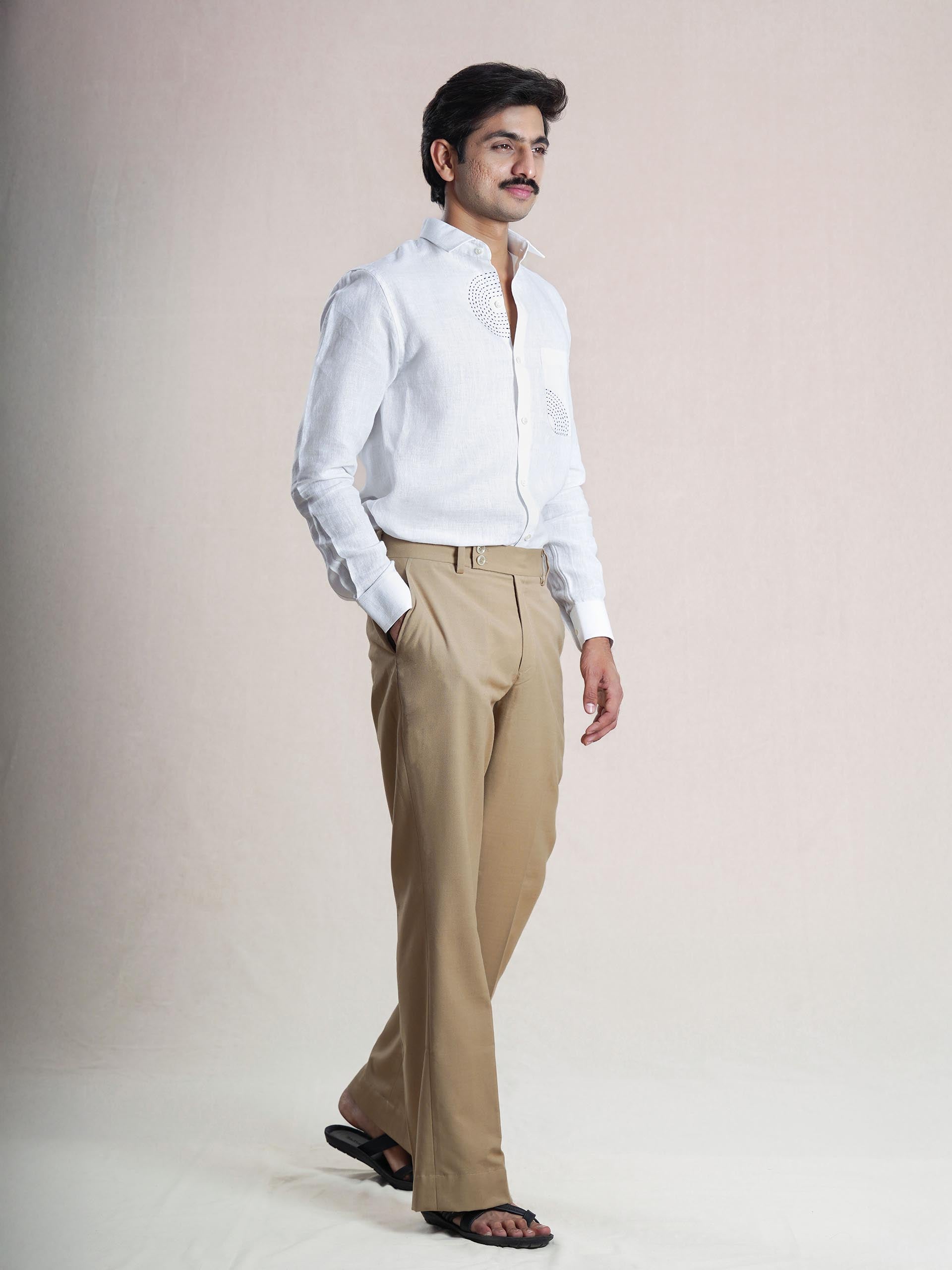 White Linen Sujni Embroidered Men’s Shirt