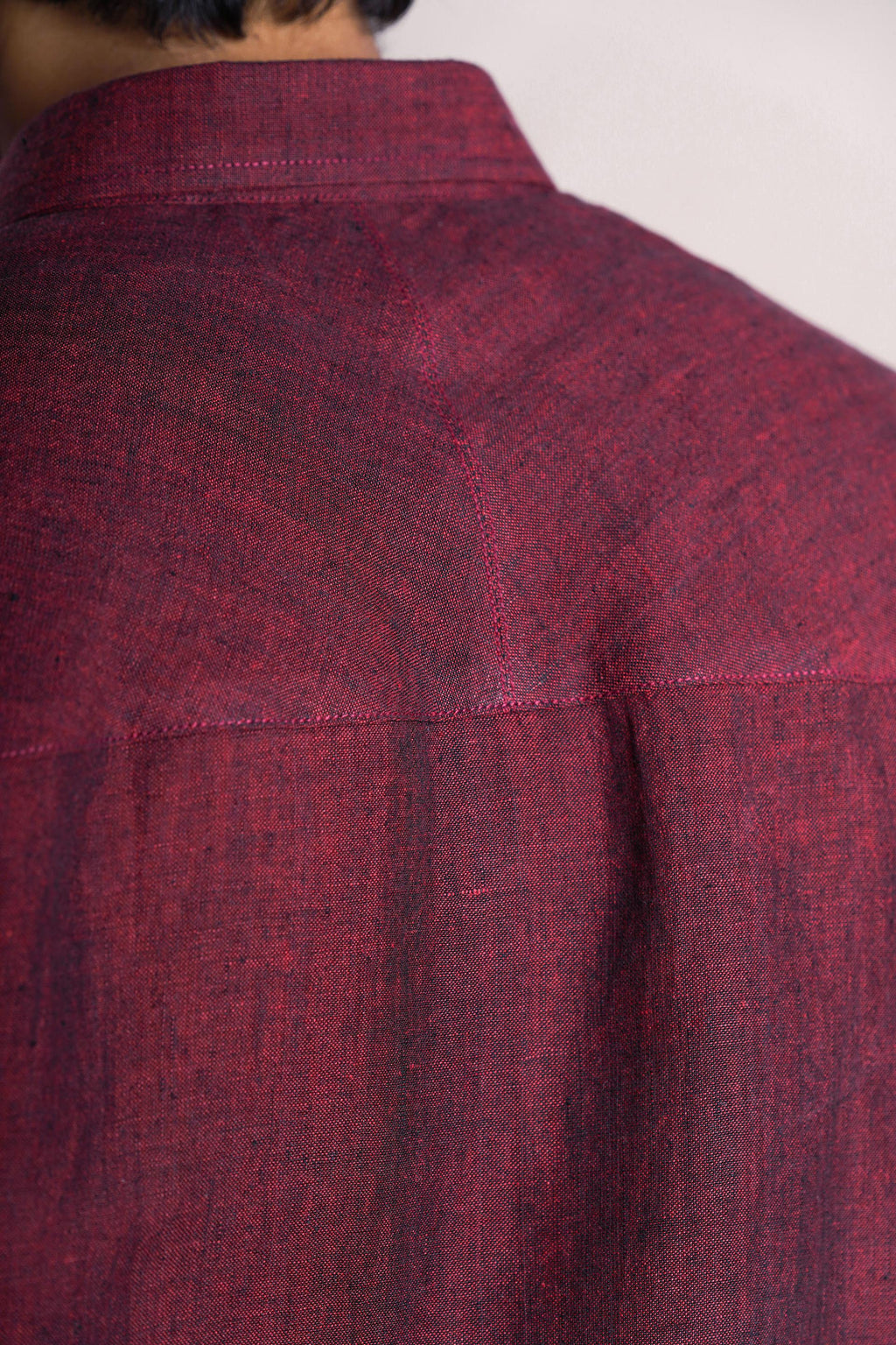 Wine Linen Hand Embroidered Men’s Shirt