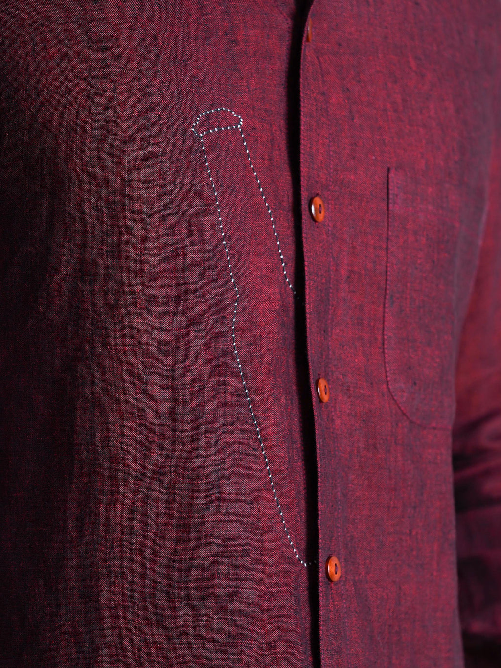 Wine Linen Hand Embroidered Men’s Shirt