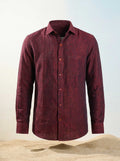 Wine Linen Hand Embroidered Men’s Shirt