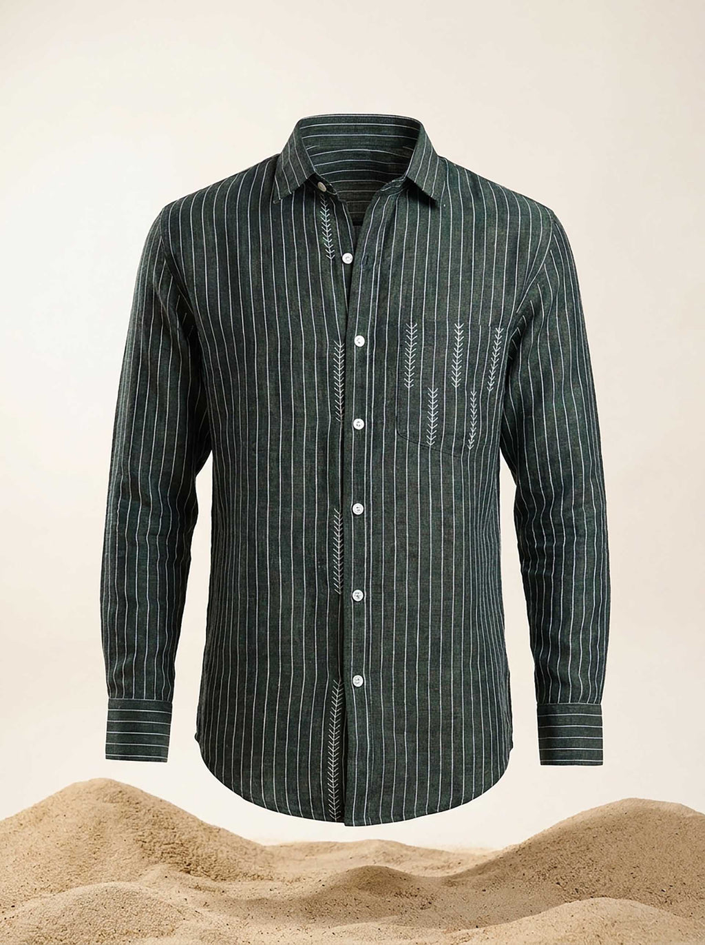 Green Linen Hand Embroidered Men’s Shirt