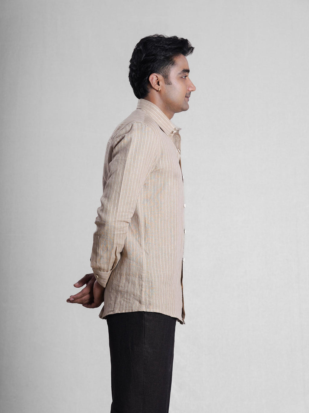 Khaki Linen Hand Embroidered Men’s Shirt