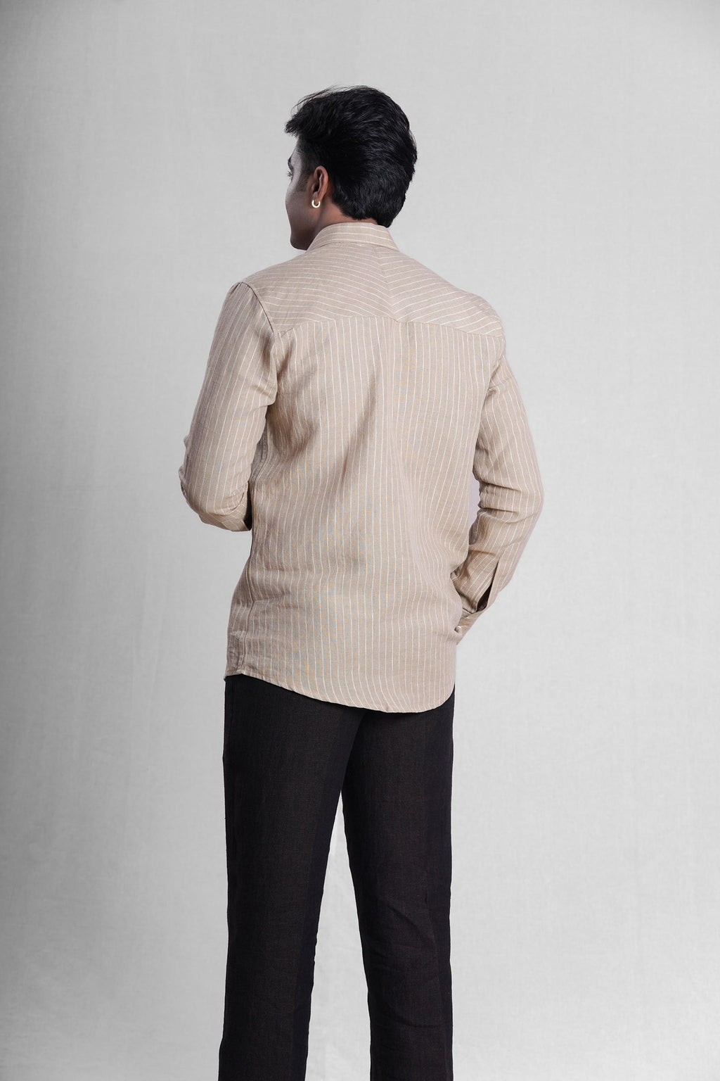 Khaki Linen Hand Embroidered Men’s Shirt