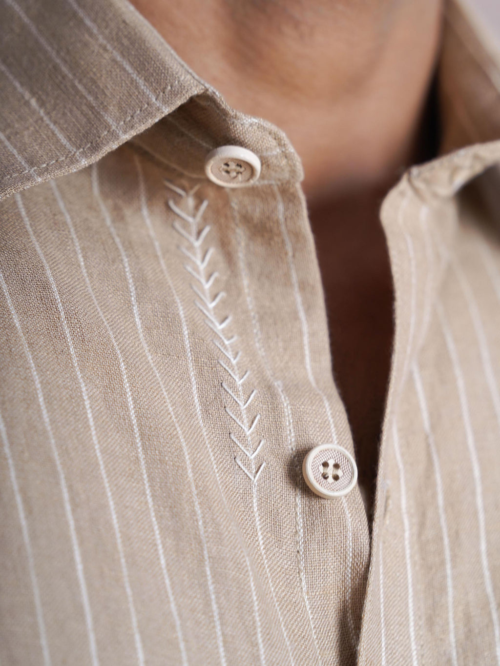 Khaki Linen Hand Embroidered Men’s Shirt