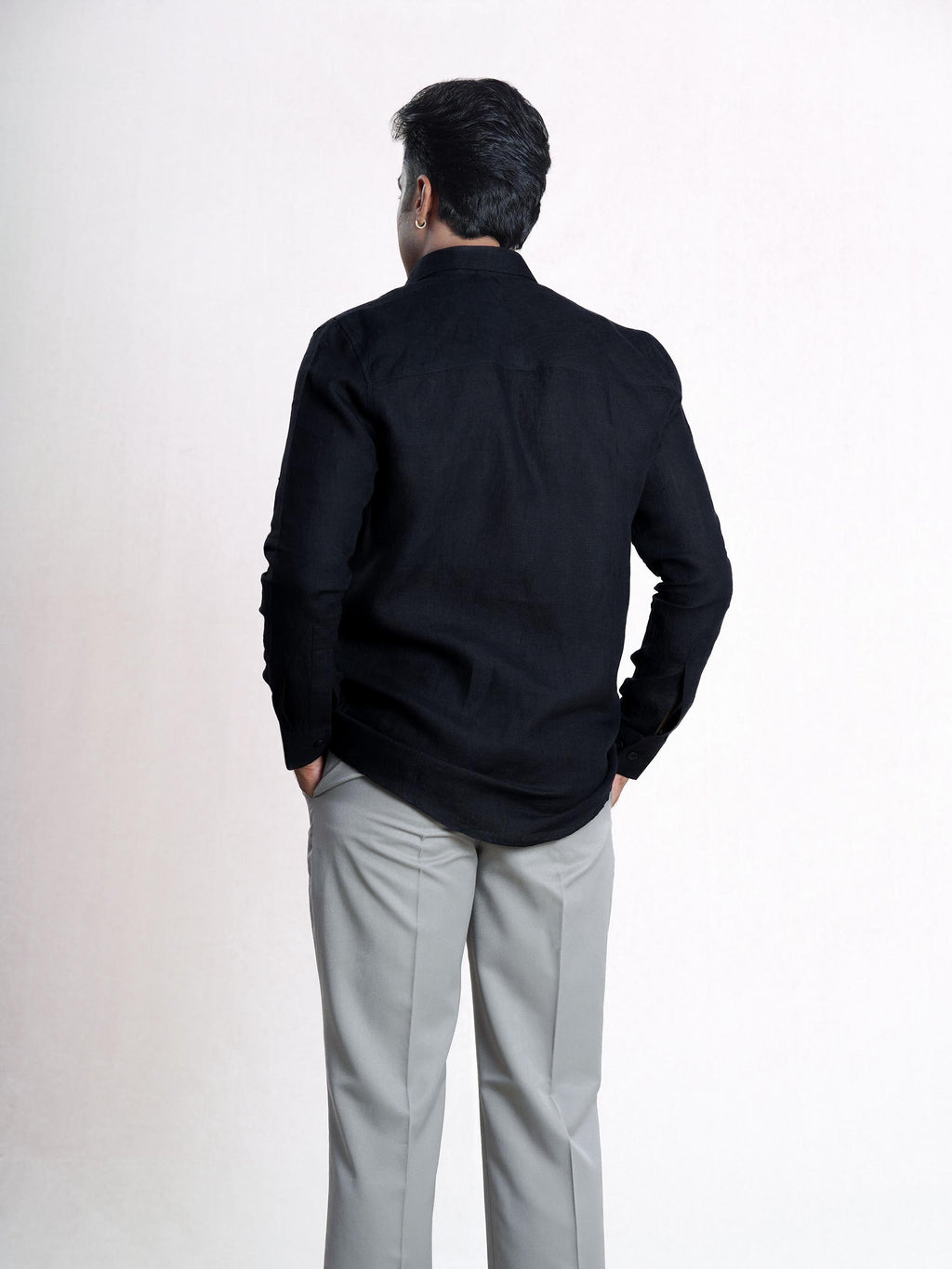 Black Linen Sujni Embroidered Men’s Shirt