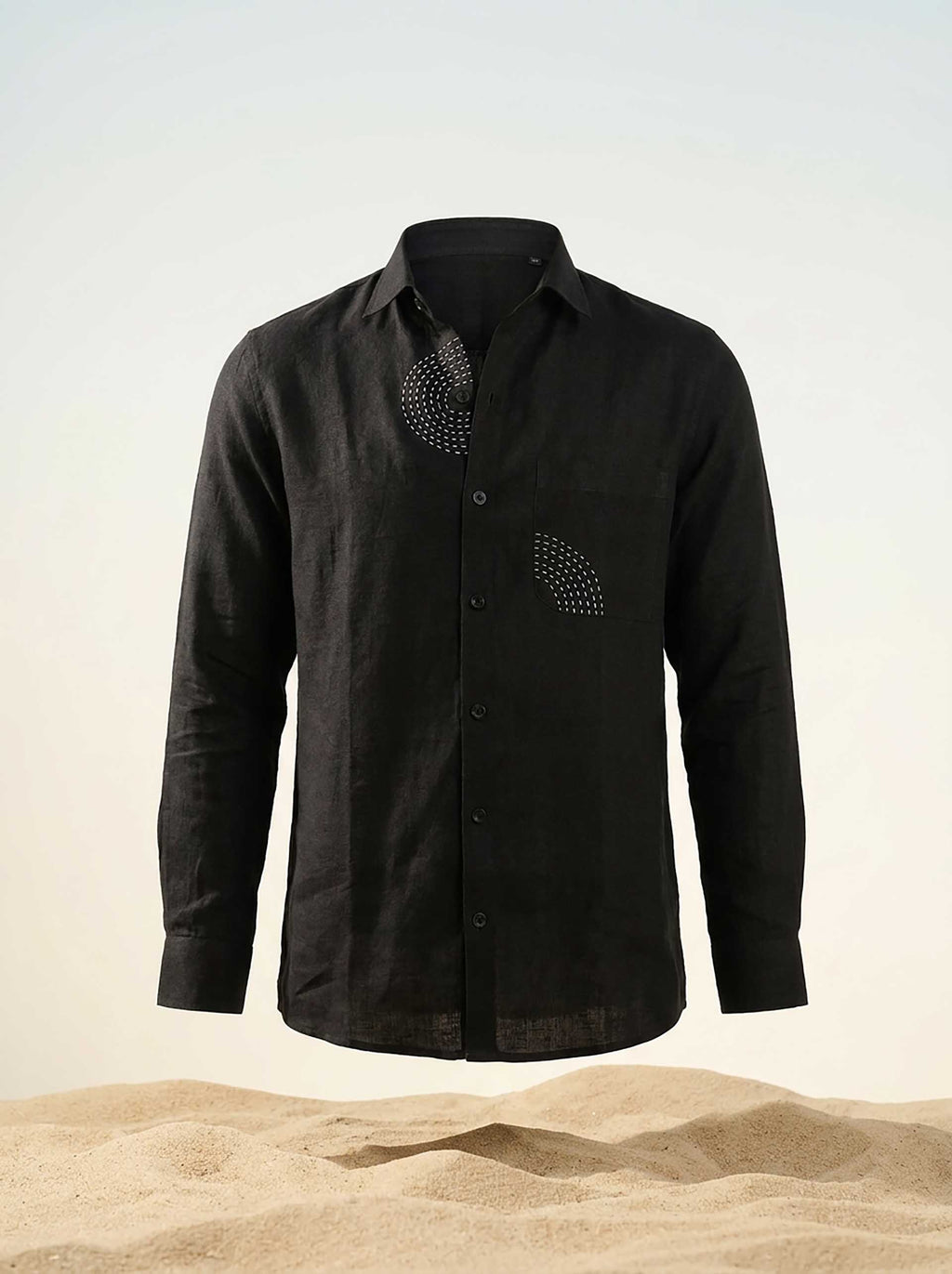 Black Linen Sujni Embroidered Men’s Shirt