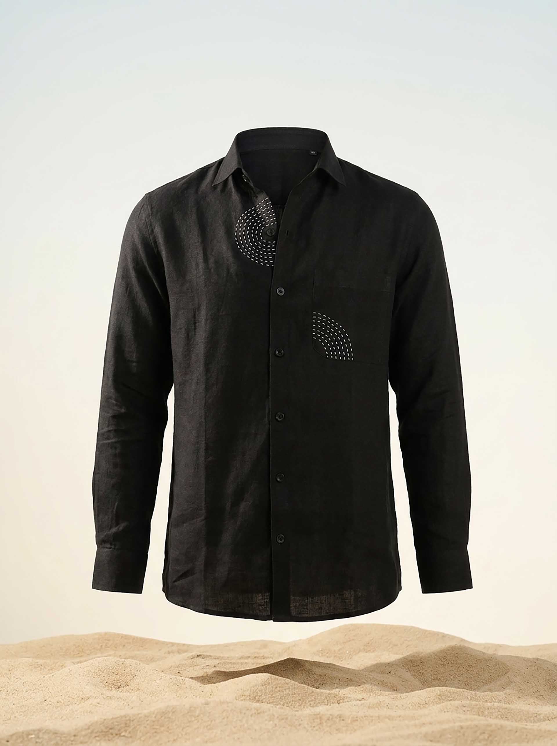 Black Linen Sujni Embroidered Men’s Shirt