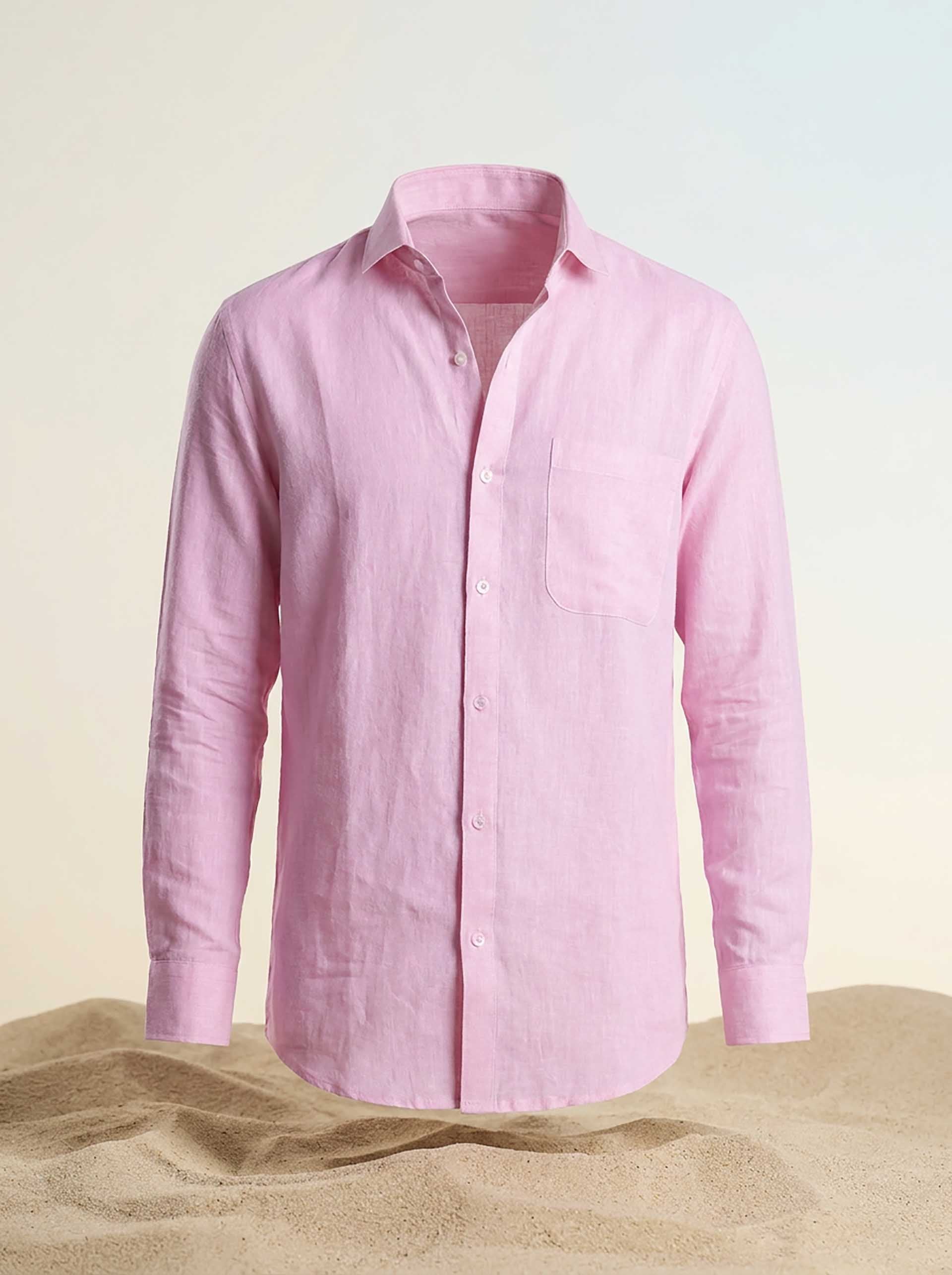 Pink Linen Barley Embroidered Men’s Shirt