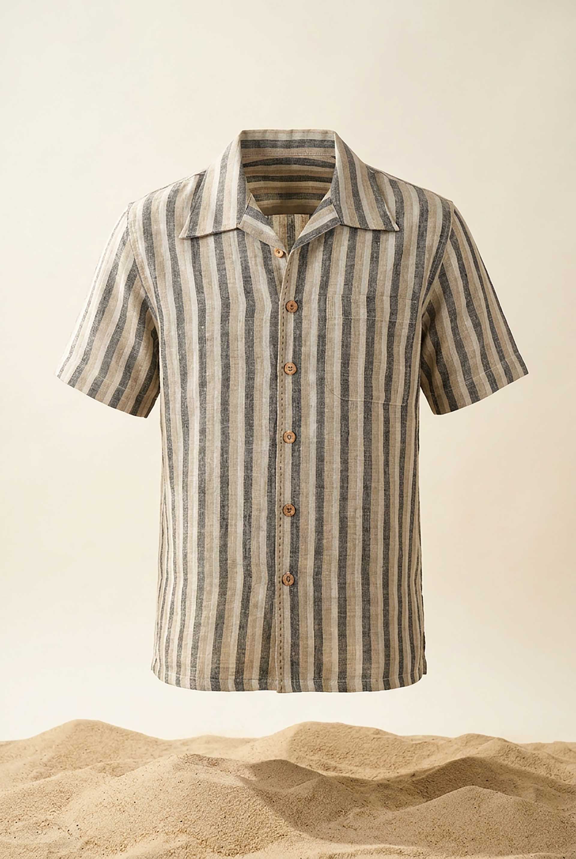 Khaki Striped Linen Men’s Shirt