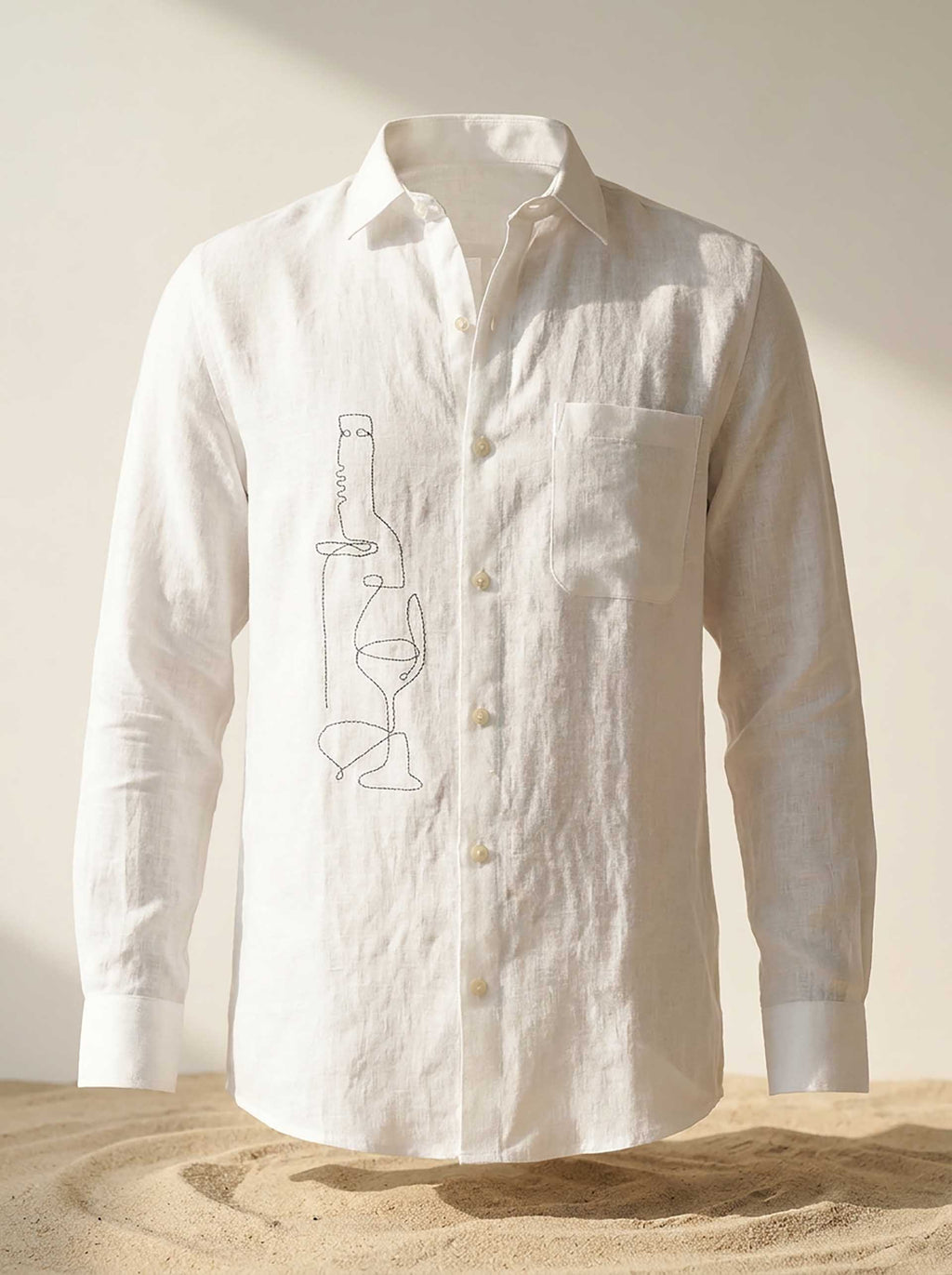 White Linen Hand Embroidered Men’s Shirt
