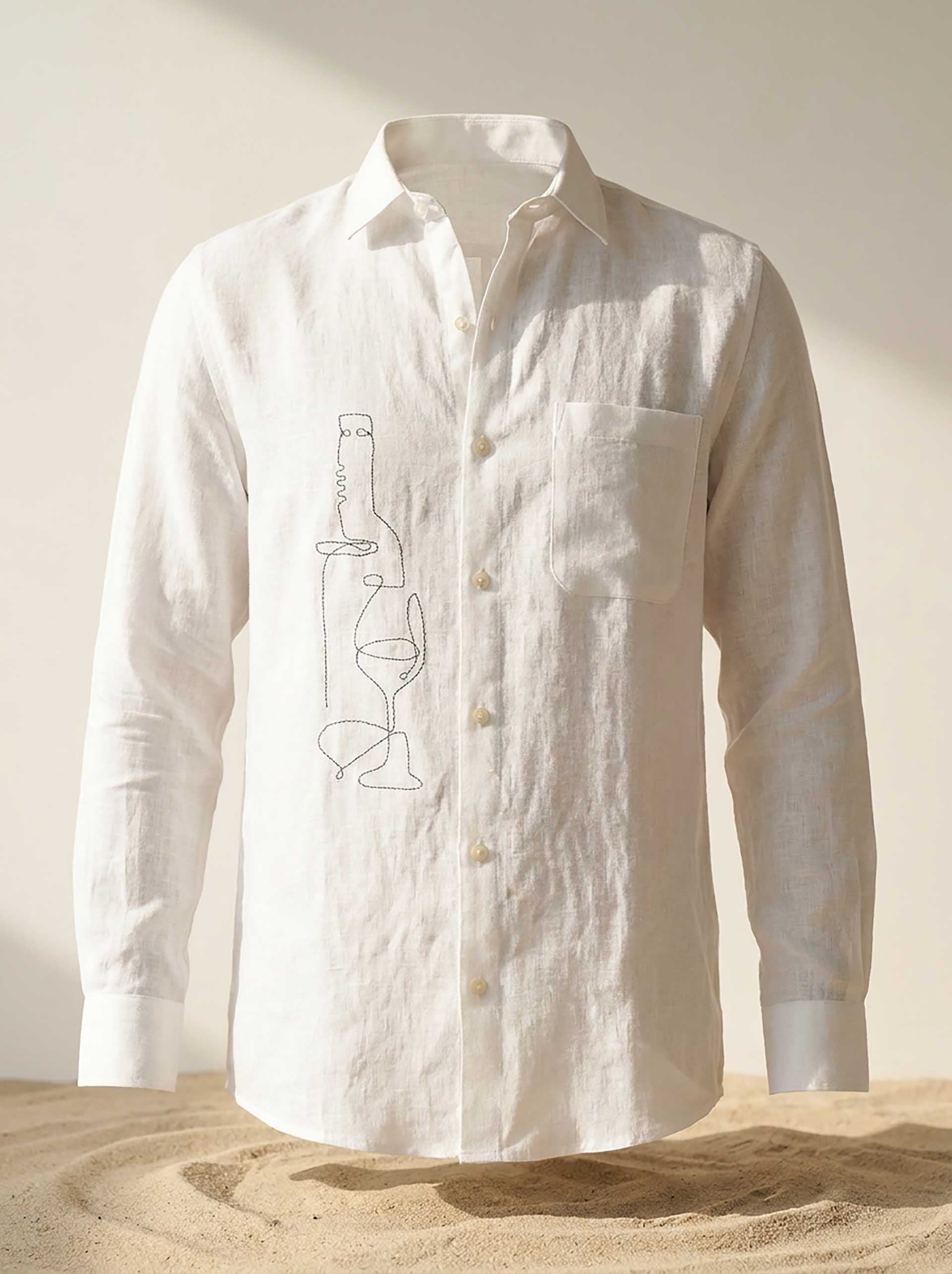 White Linen Hand Embroidered Men’s Shirt
