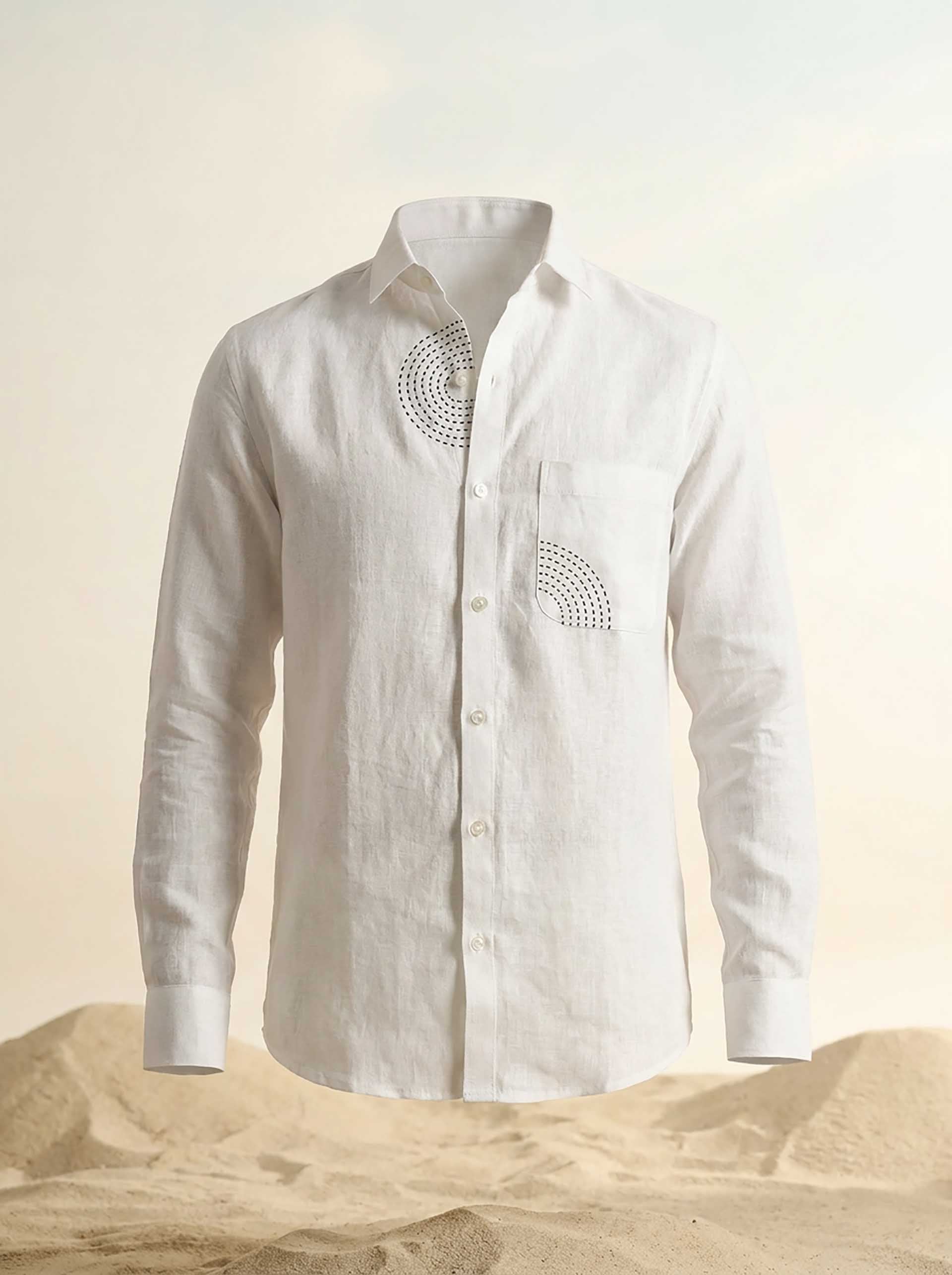 White Linen Sujni Embroidered Men’s Shirt